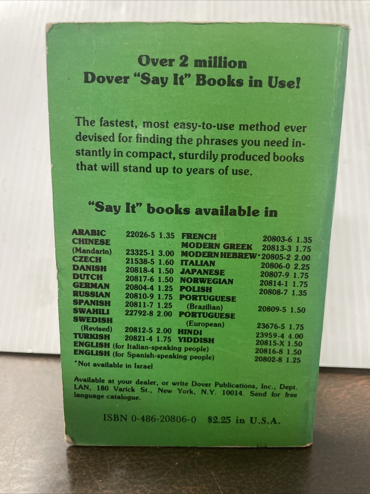 Say It in Italian “Dover Language Guides Say It Series” 1958 Paperback