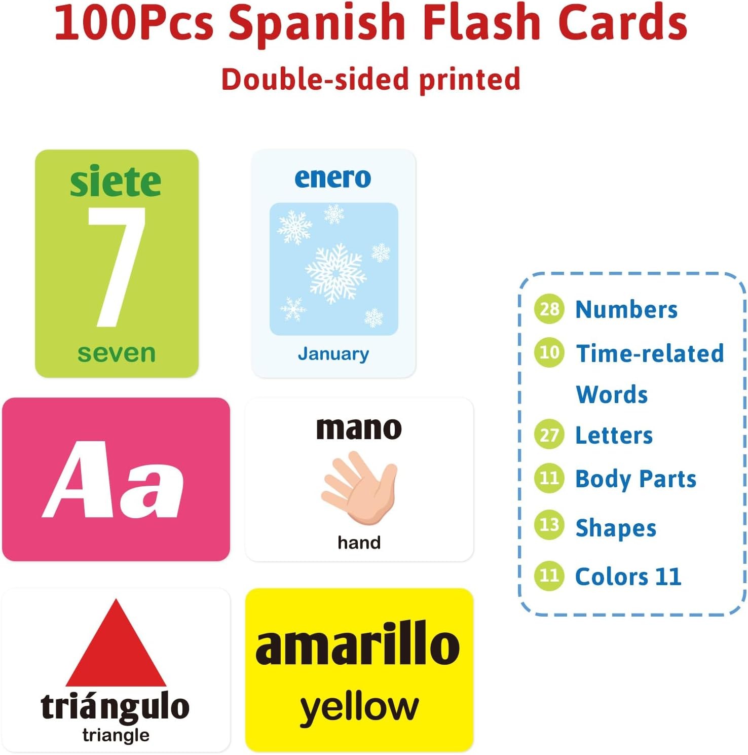 Spanish Flash Cards 100 English to Spanish Bilingual Flashcards Español Vocabula