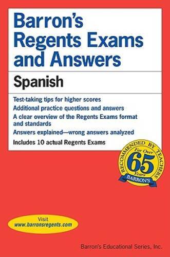 Barron’s Regents Exams and Answers: Spanish – Paperback – GOOD
