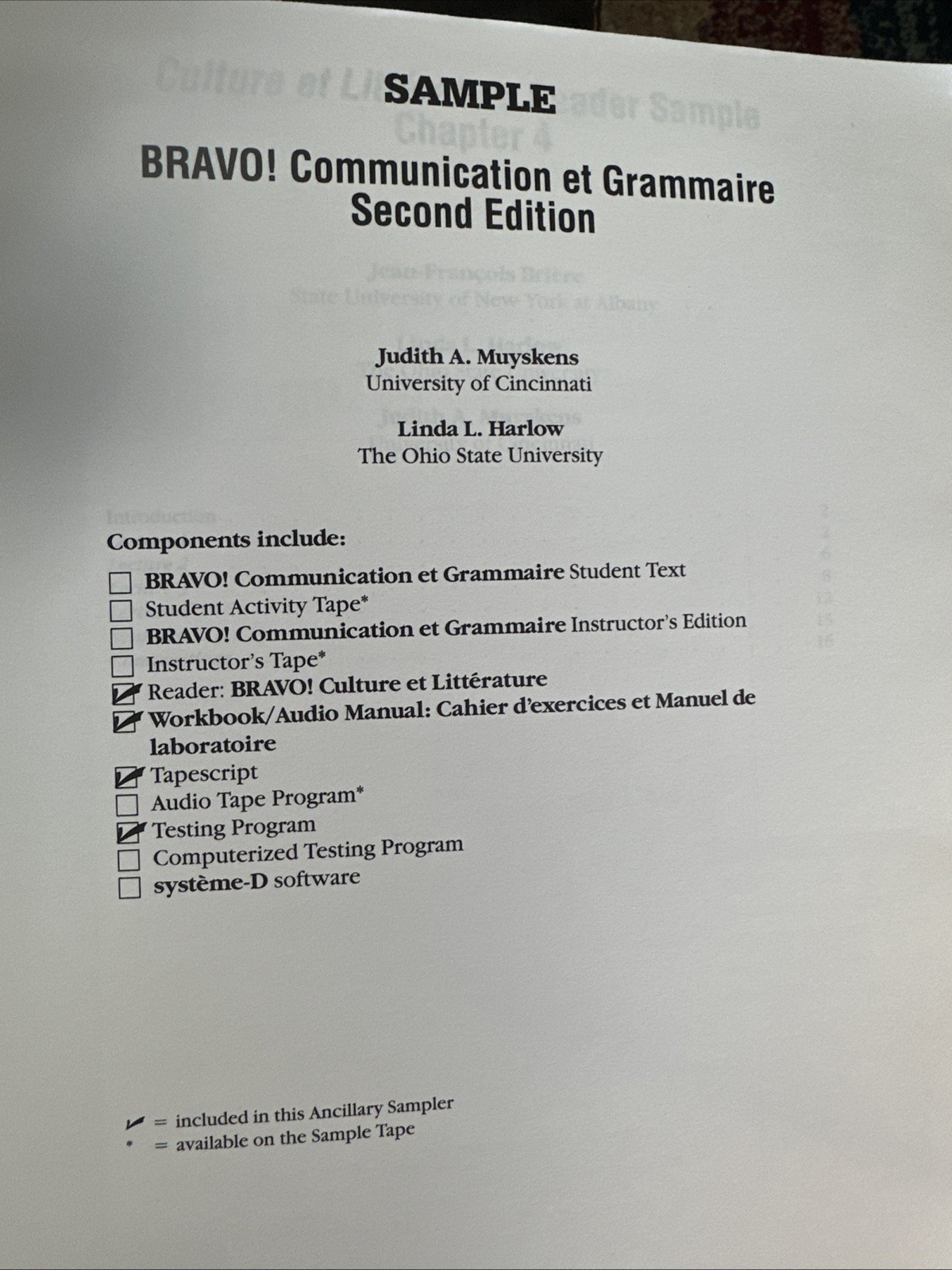 Bravo Second Edition Ancillary Sampler by Muyskens & Harlow
