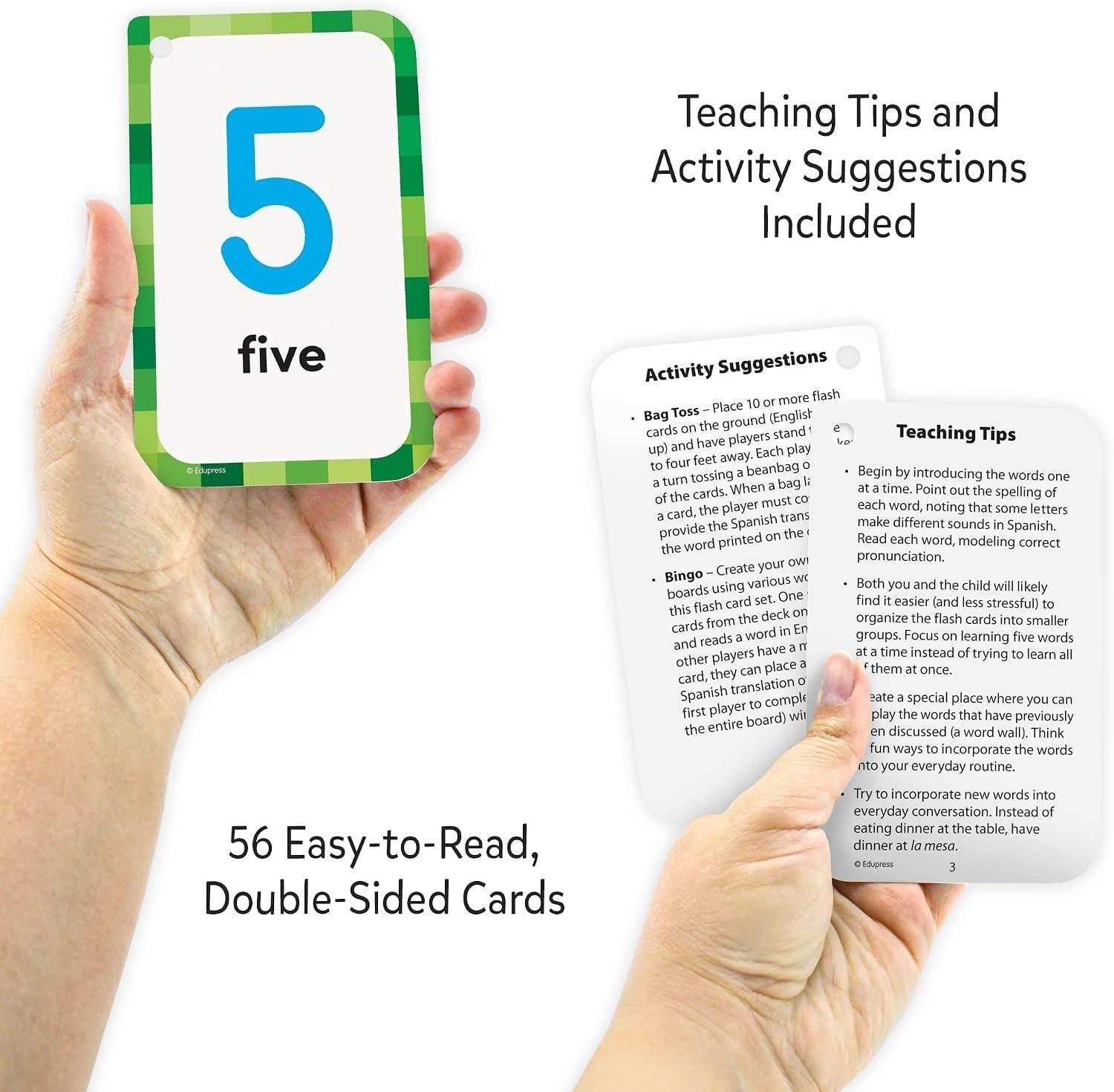 Language Skills Enhancement: 56 Double-Sided Flash Cards for Spanish & English