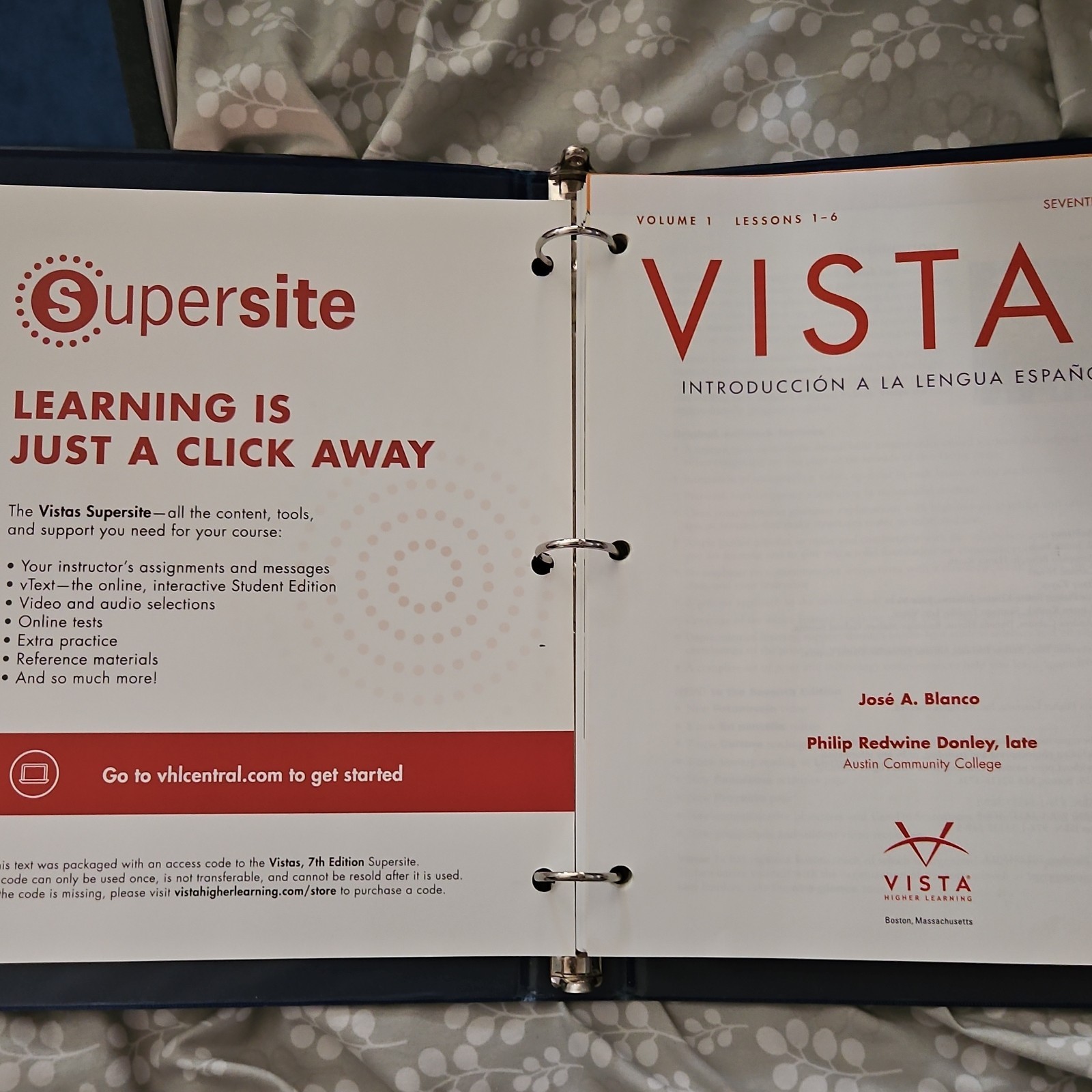 Vistas: Introducción a la Lengua Española 7th Ed Vol 1 Lessons 1-6 Ring Bound