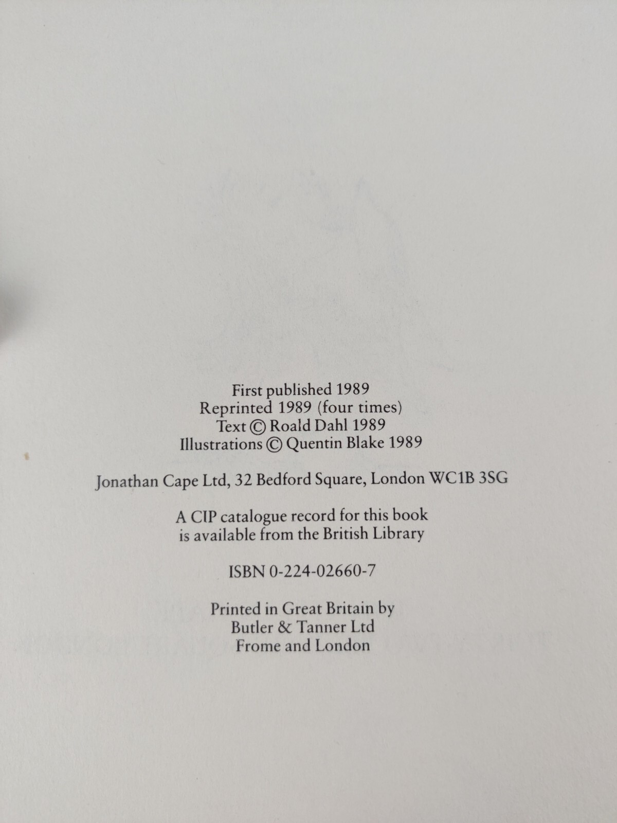 Rhyme Stew 1st Edition 4th Print 1989 Roald Dahl Quentin Blake Hardcover Book