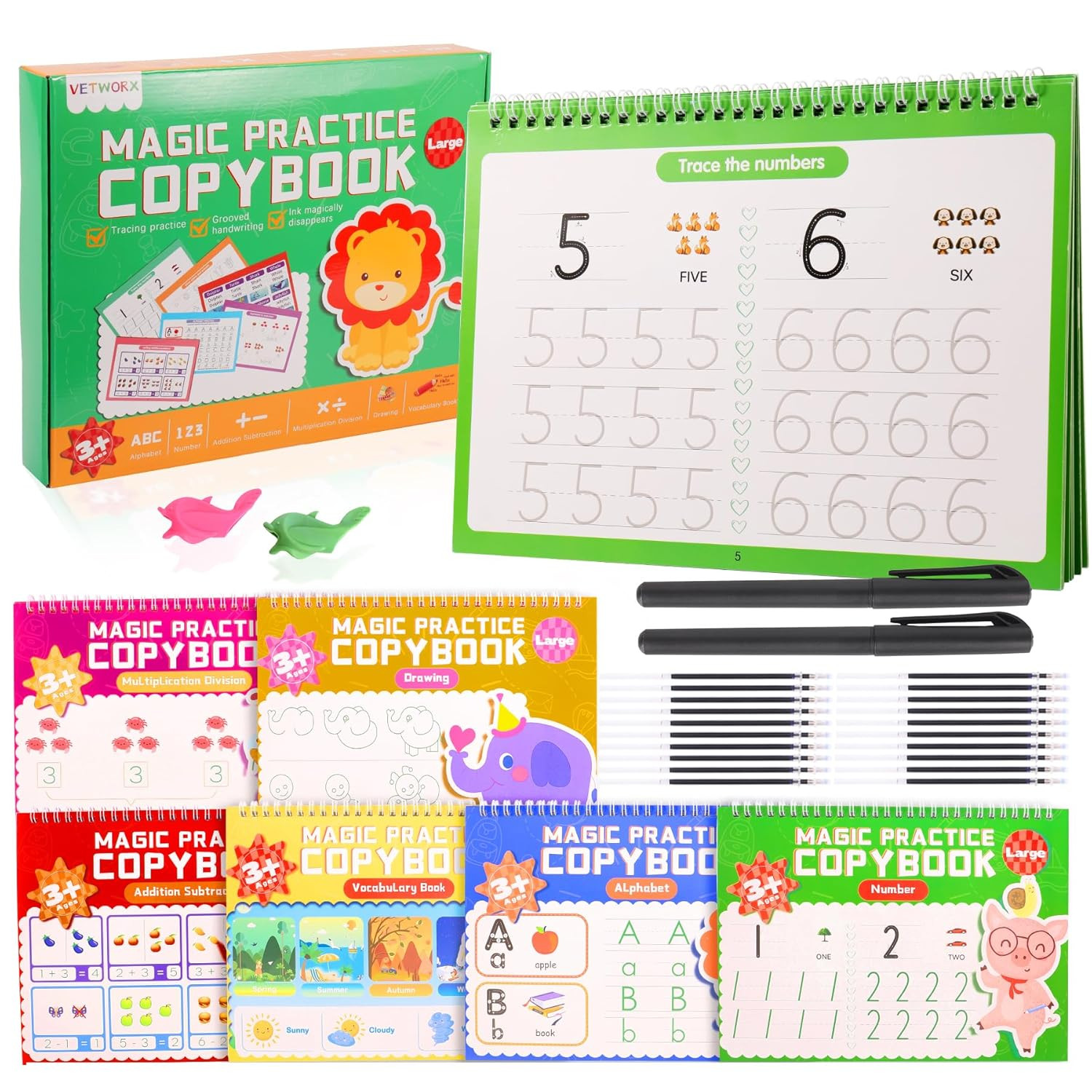 6 Pack Large Grooved Handwriting Copybooks,10.2 X 7.4 in Magic Writing Practice