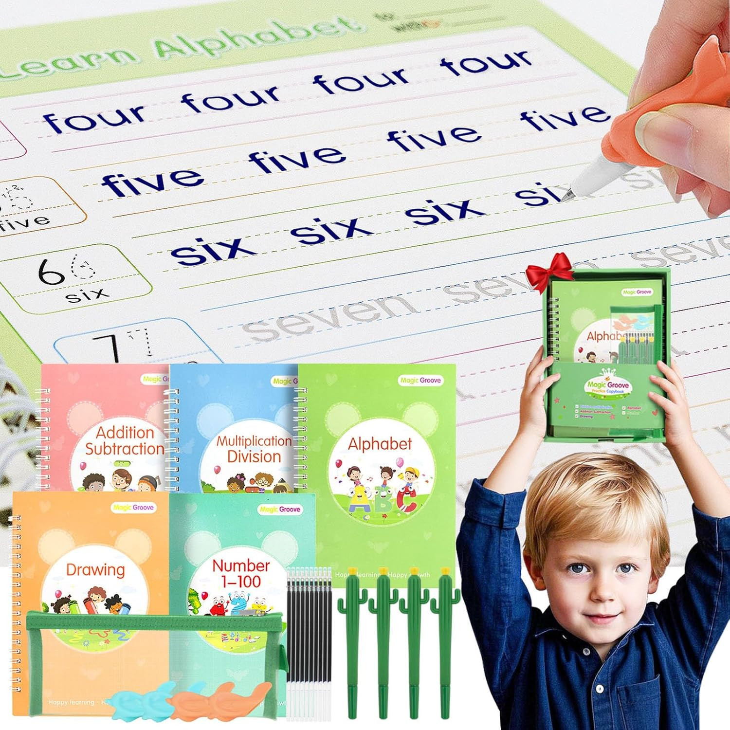 Magic Groove Practice Copybook for Kids, Reusable Writing Practice Book, Grooved