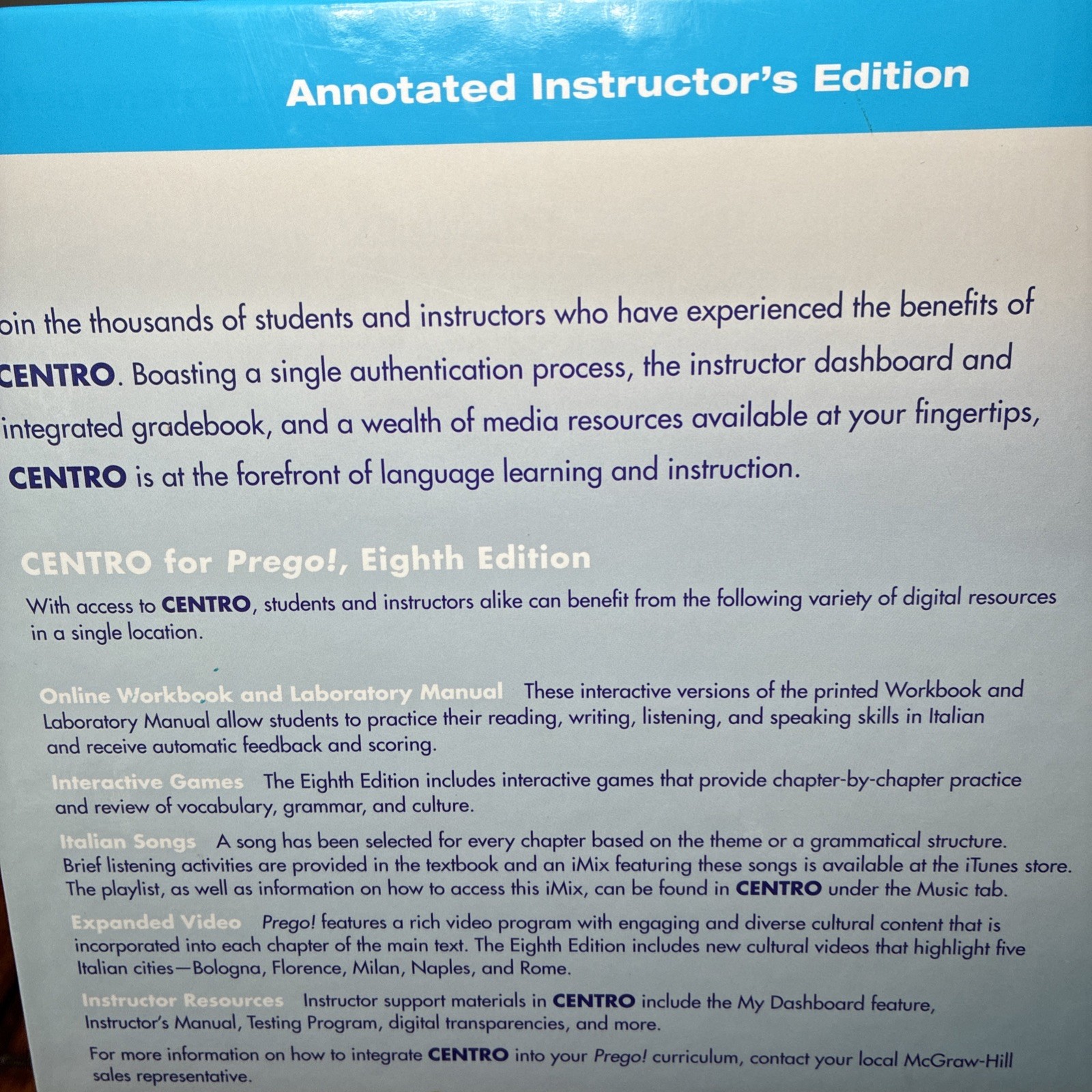 Prego! An Invitation to Italian, 8th Edition Annotated Instr. Ed. ( Very Good)
