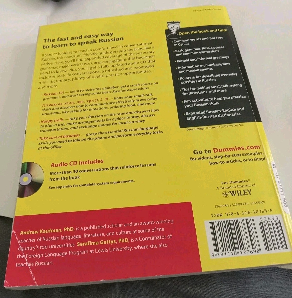 Wiley Russian For Dummies Language 2nd Ed. Paperback Andrew Kaufman PhD+Dvd….