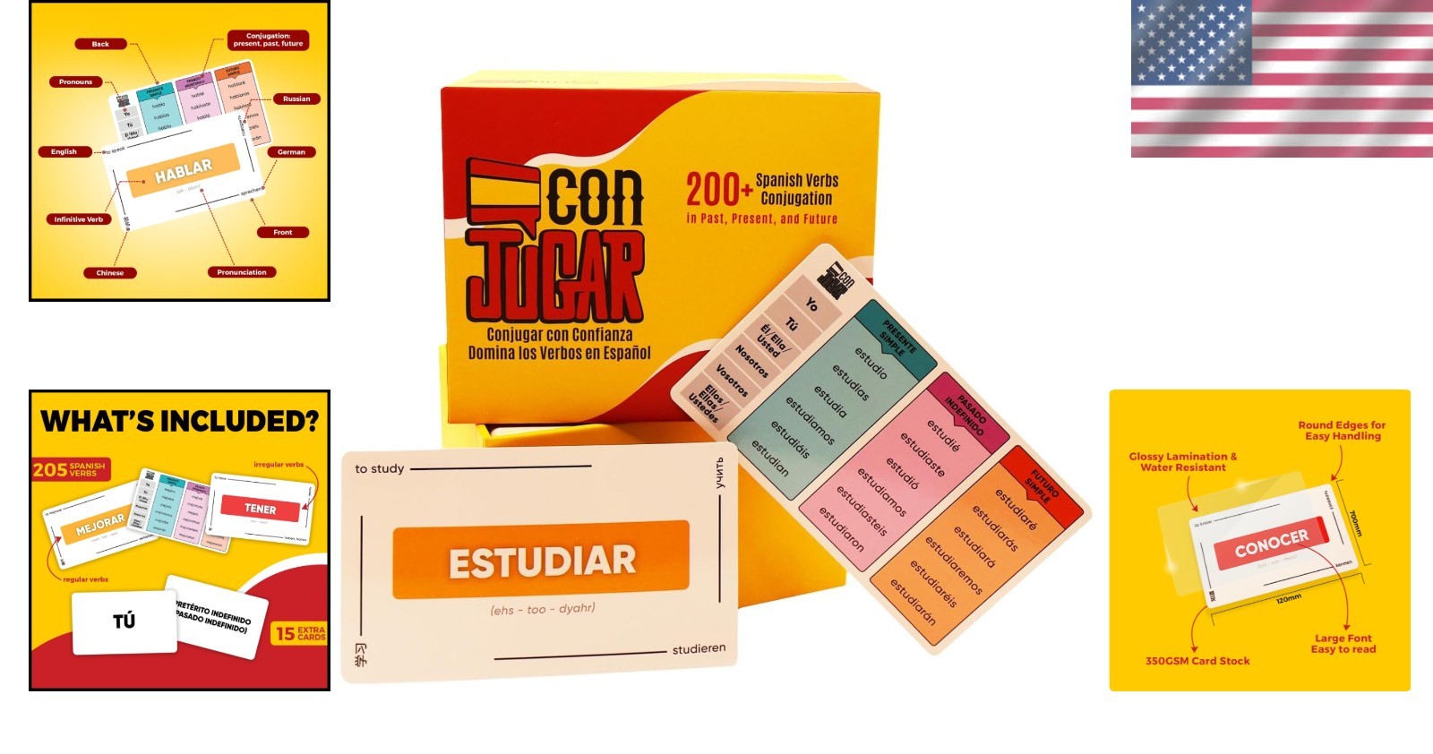 Spanish Verb Flashcards 200+ with Conjugation Practice and Digital Workbook
