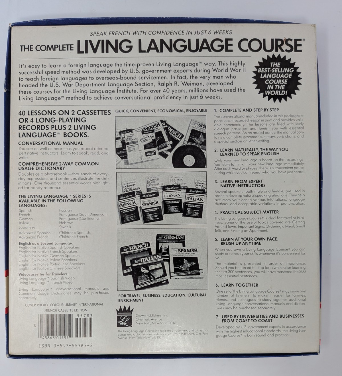 Living Language French Complete Course 2 Cassettes Books Crown Vintage 1985