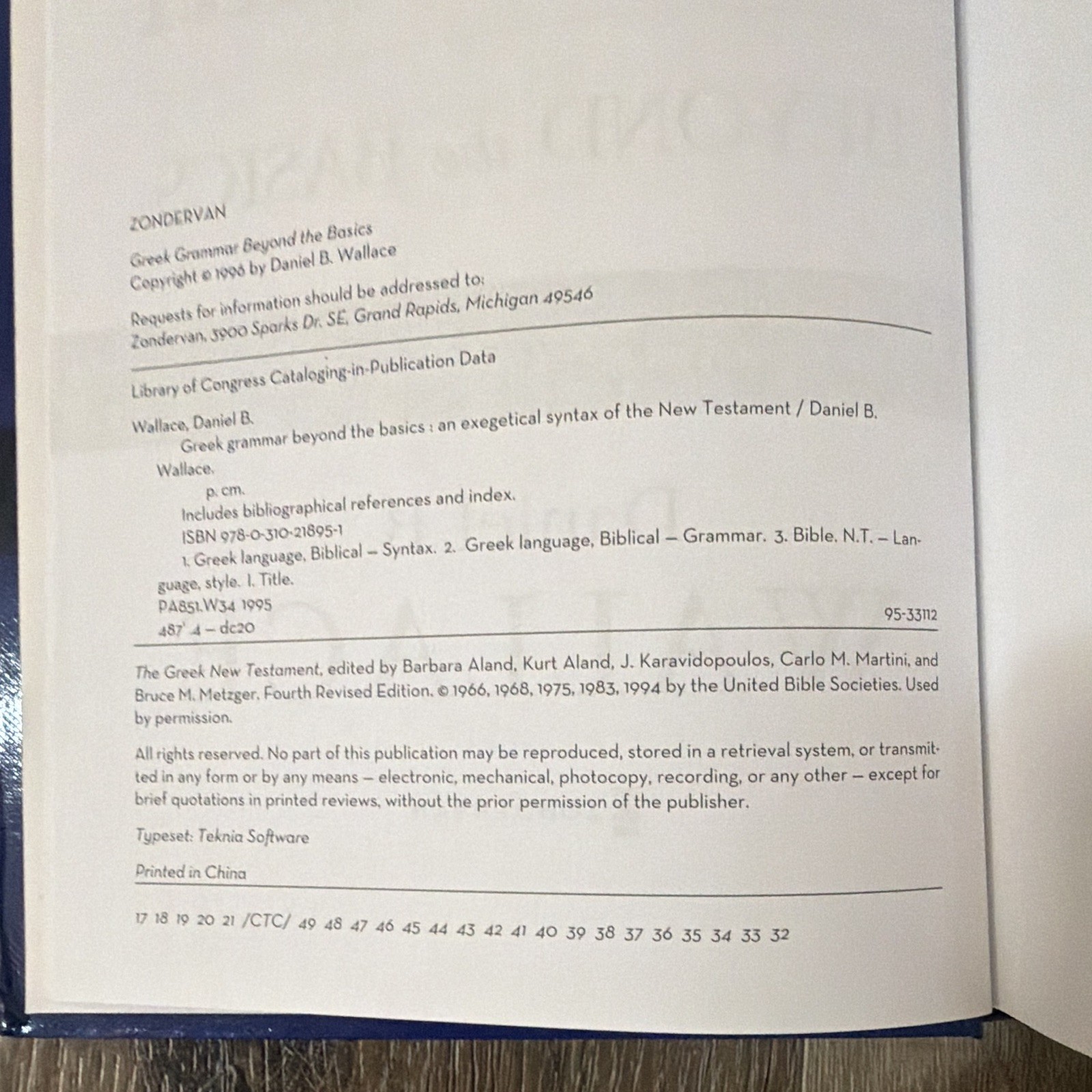 Zondervan Greek Grammar Beyond the Basics Hardcover 1996 Wallace Indexes