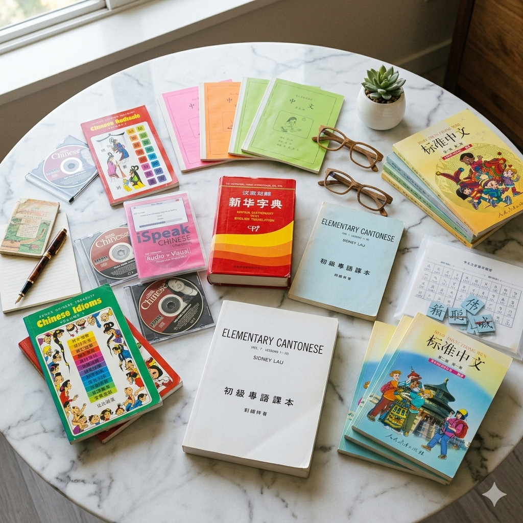 A Big Pile of Chinese Learning Materials – CD, Textbook,Workbook,Dictionary, Etc