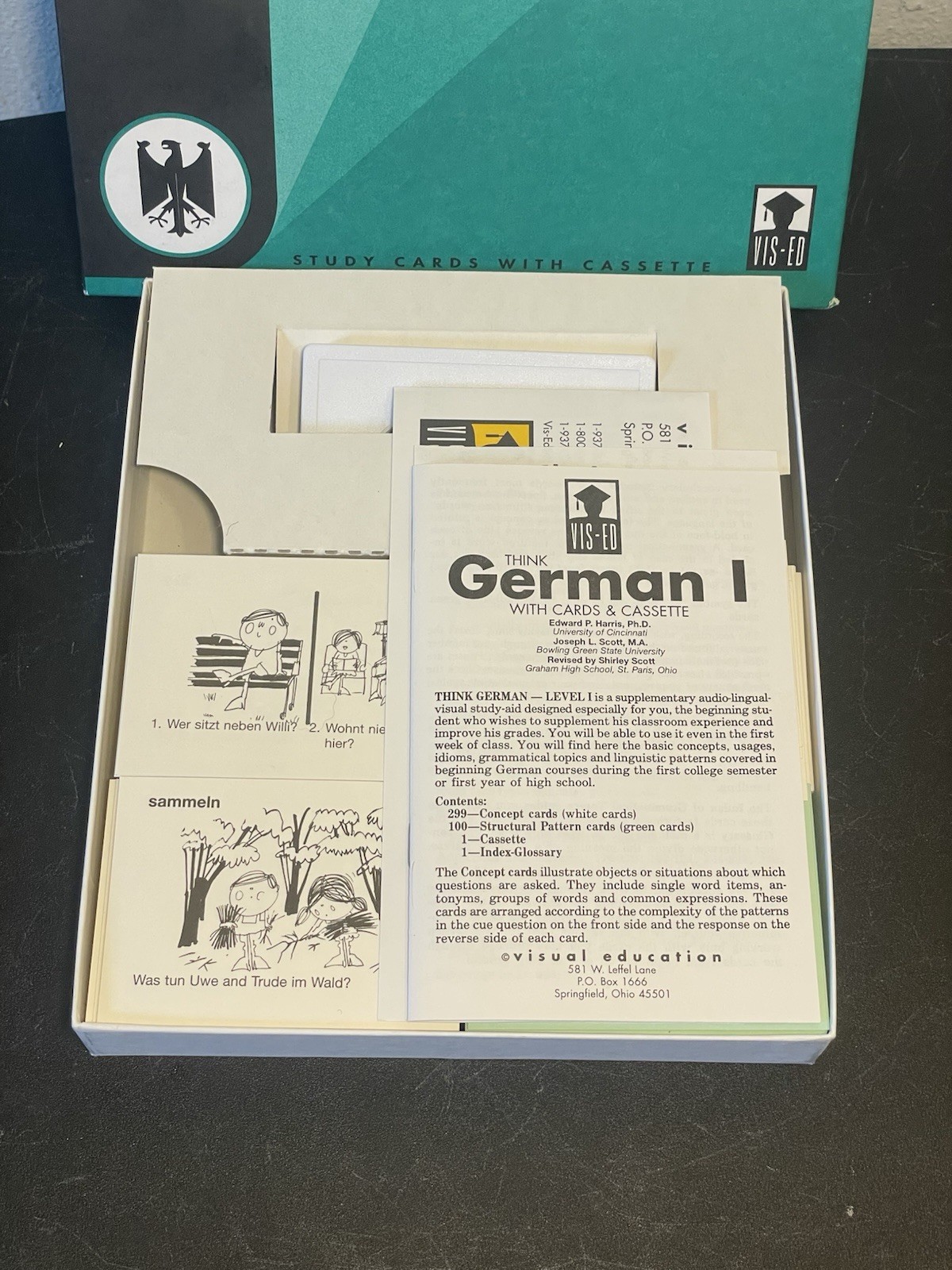 Vintage Vis-Ed -German Level 1 Language Vocabulary Cards And Cassette Combo