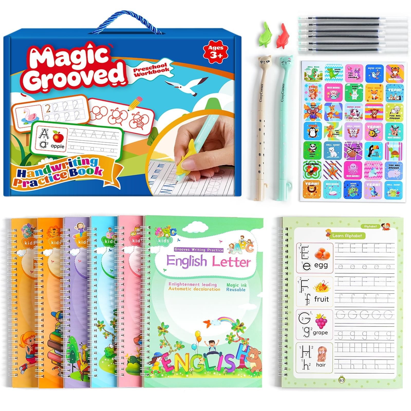 Reusable Handwriting Practice Workbook with Magic Pen – Kids Learning Copybook