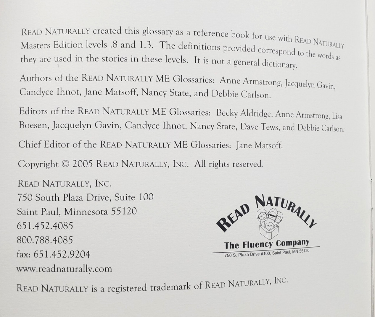 Lot of 7 Read Naturally Glossary Books Levels .8 to 8.0 Paperback 2005 New
