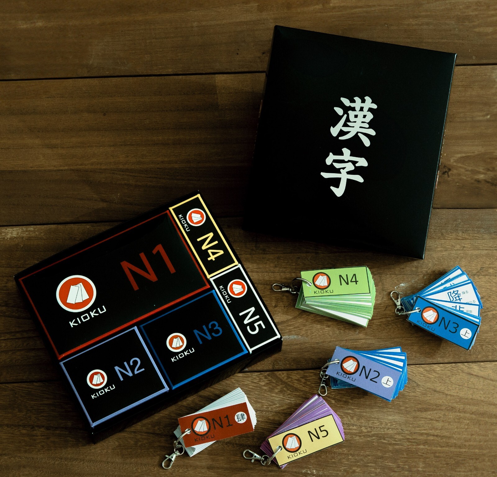 KIOKU Japanese Kanji flash card N5-N1 set (KIRIBAKO Paulownia wood box)