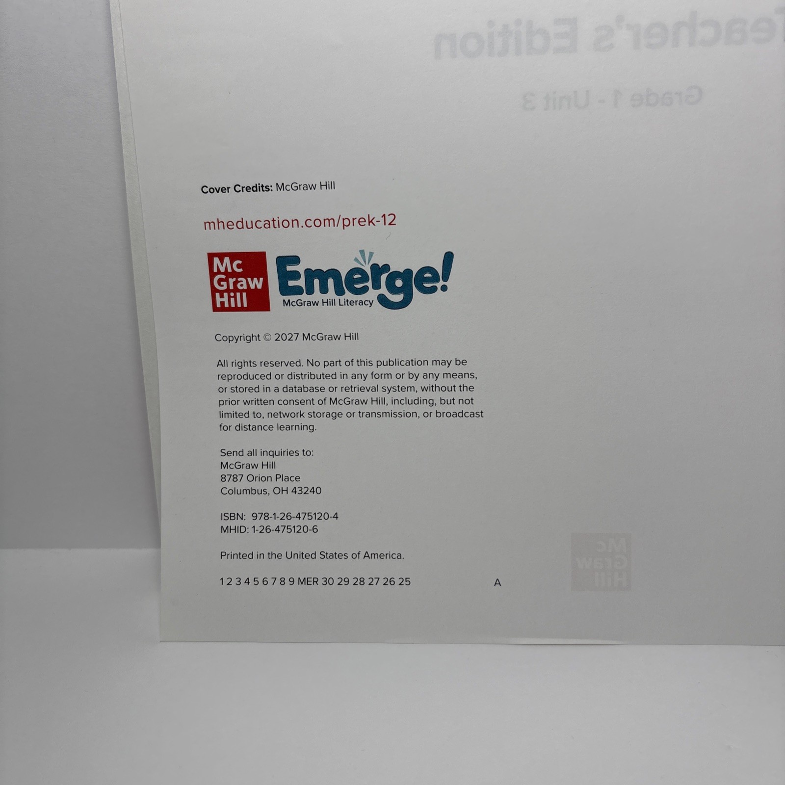 Emerge! Grade 1 Unit 3 Teacher’s Edition by McGraw Hill Literacy Large Book