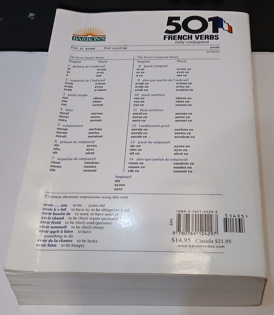 501 FRENCH VERBS Fully Conjugated 5th Ed. BARRON’S,2003 By Christopher Kendris