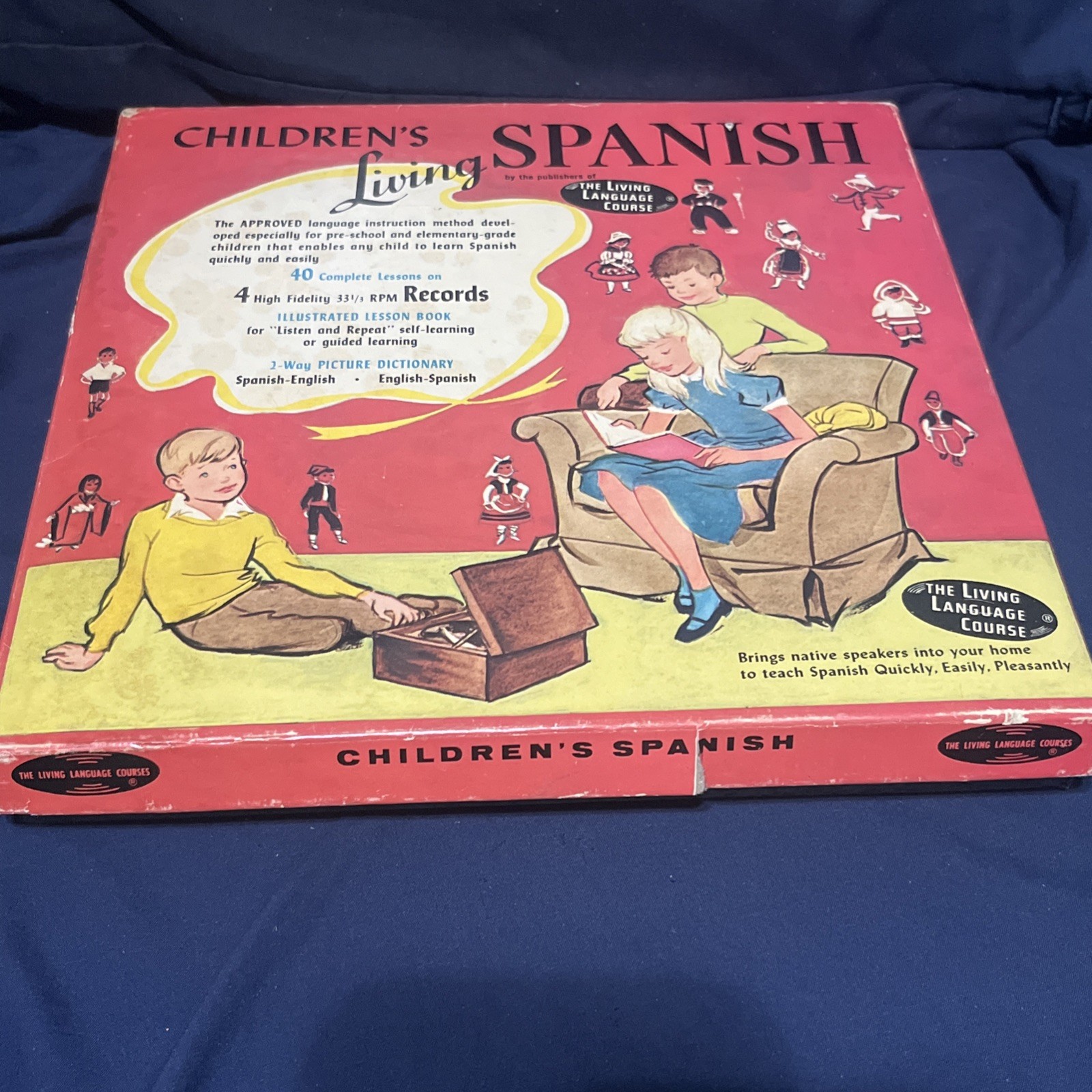 CHILDREN’S ‘”LIVING SPANISH” 40 LESSONS / 4 LP RECORDS & BOOKS Complete Vintage