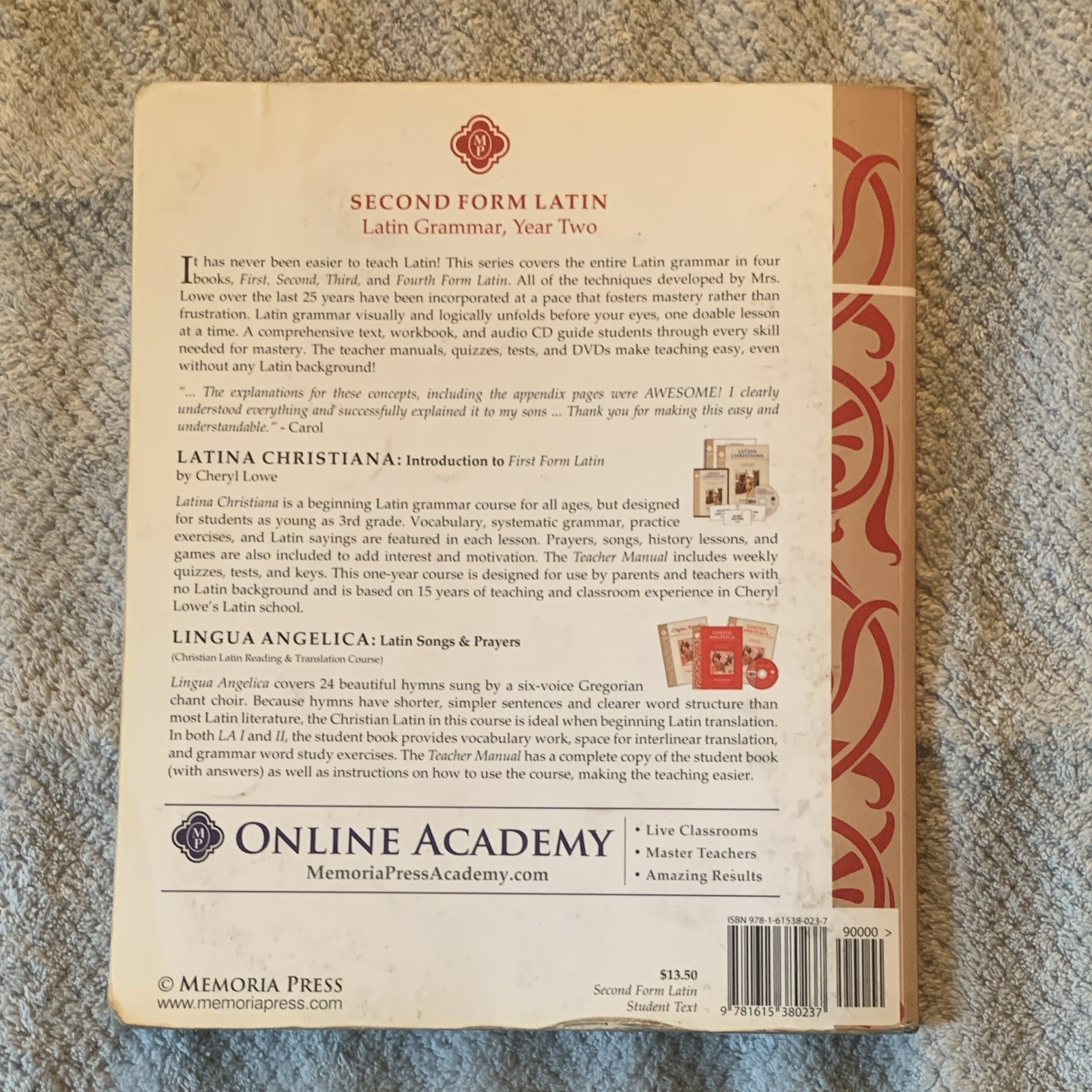 Memoria Press Second Form Latin Year Two Student Text Paperback, Cheryl Lowe