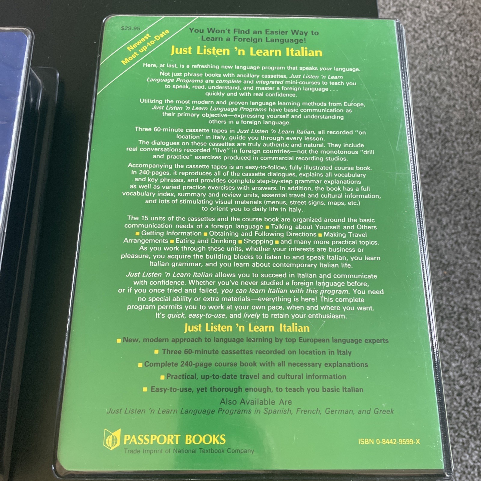 Just Listen ‘n Learn FRENCH & ITALIAN Basic Course Book and 3 Cassettes Each