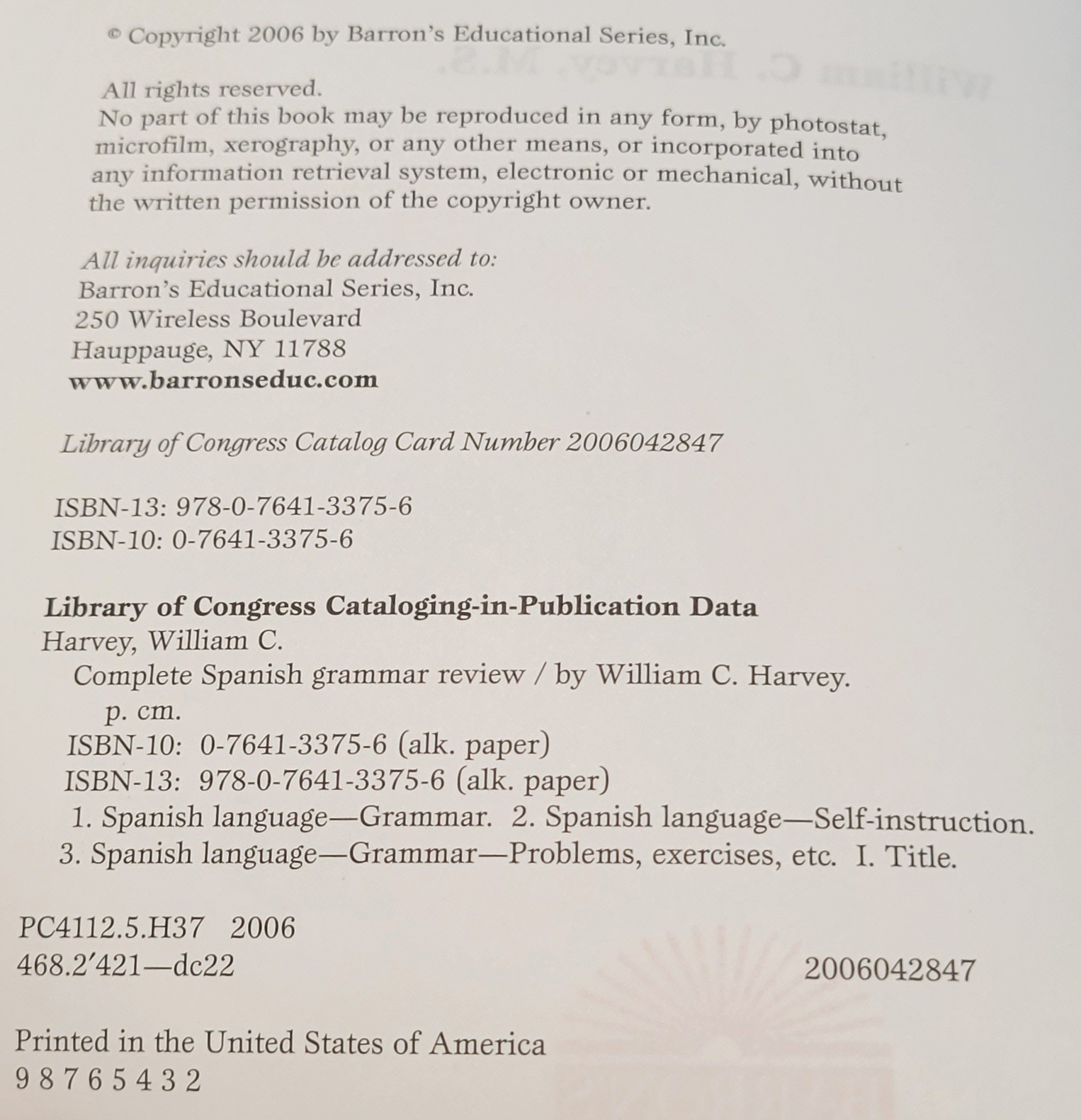 Barron’s Grammar Ser.: Complete Spanish Grammar Review by William C. Harvey