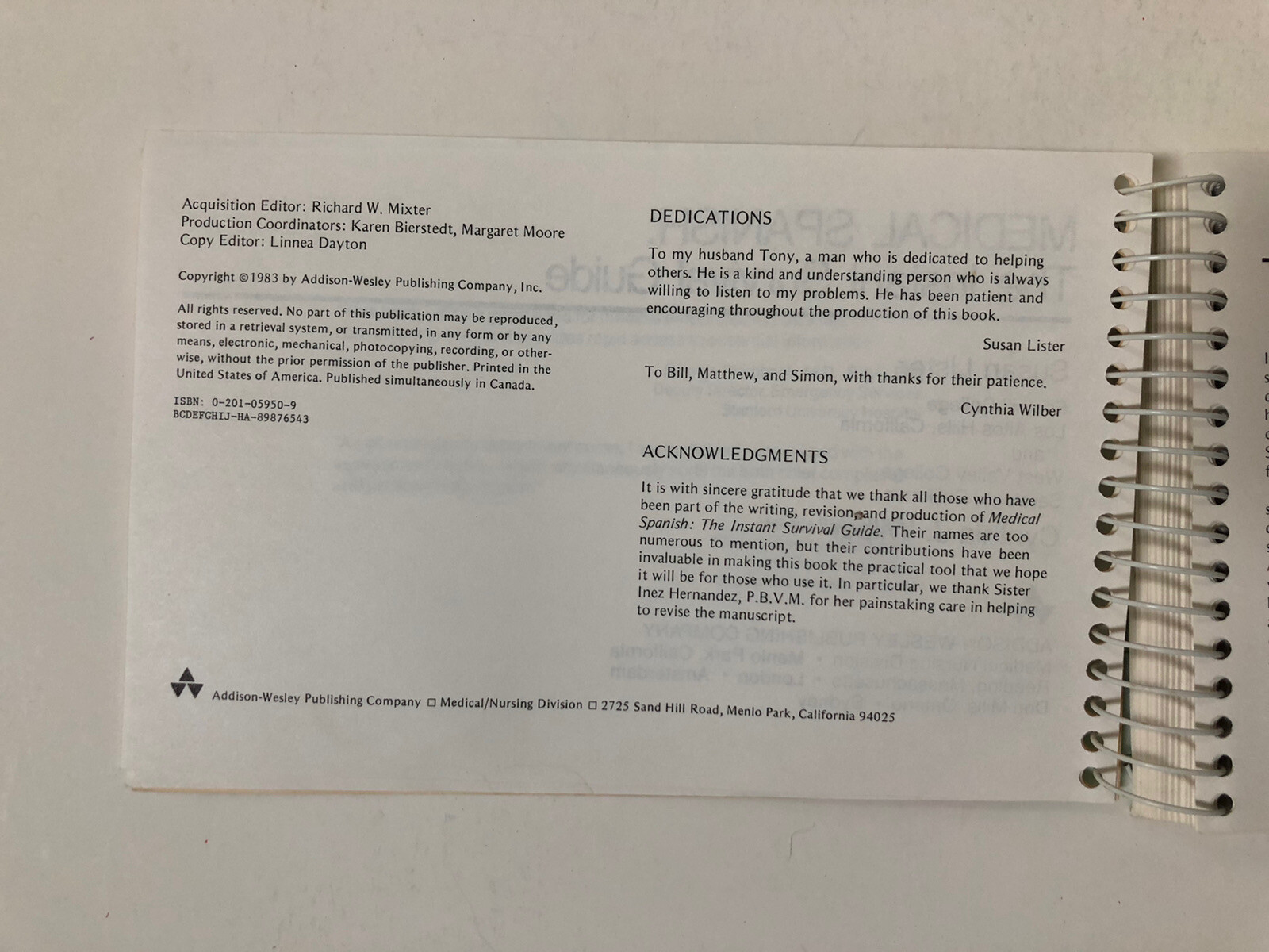 Medical Spanish: The Instant Survival Guide by Wilber and Lister (1983, Spiral)