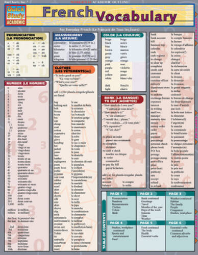 French Vocabulary (Quickstudy: Academic) – Pamphlet By BarCharts, Inc. – GOOD
