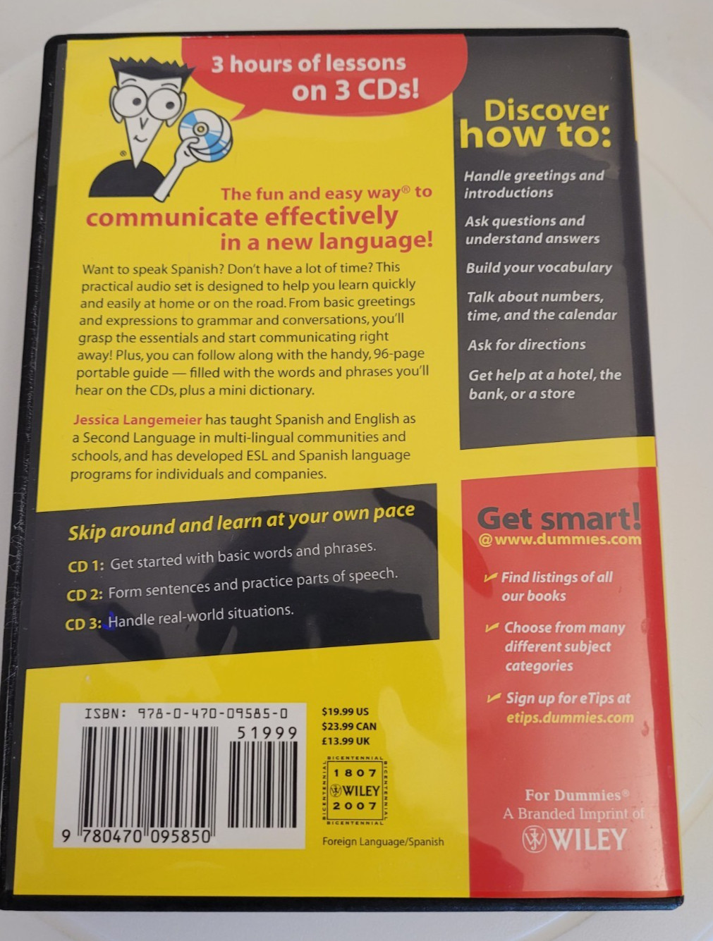Spanish For Dummies Audio Set 3-CDS Plus Handy Reference Book Jessica Langemeier