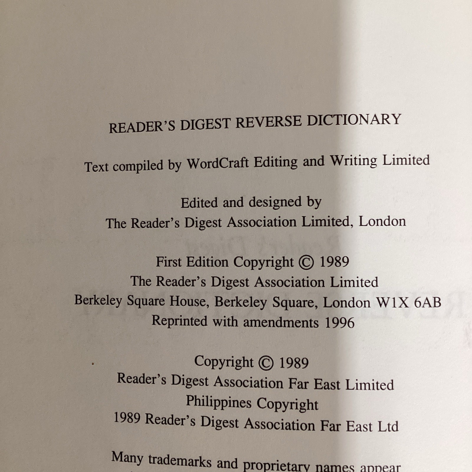 1989 Readers Digest Reverse Dictionary First Edition with red cover