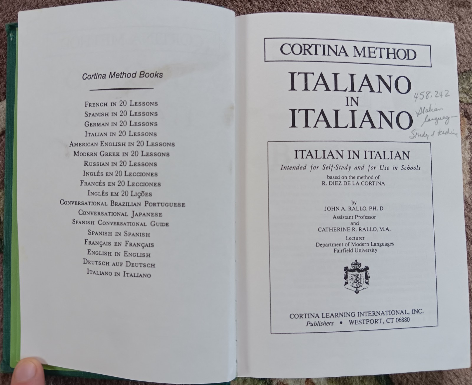 Learn To Speak Italian 2 Books Berlitz & Cortina Methods VTG HB Former Library