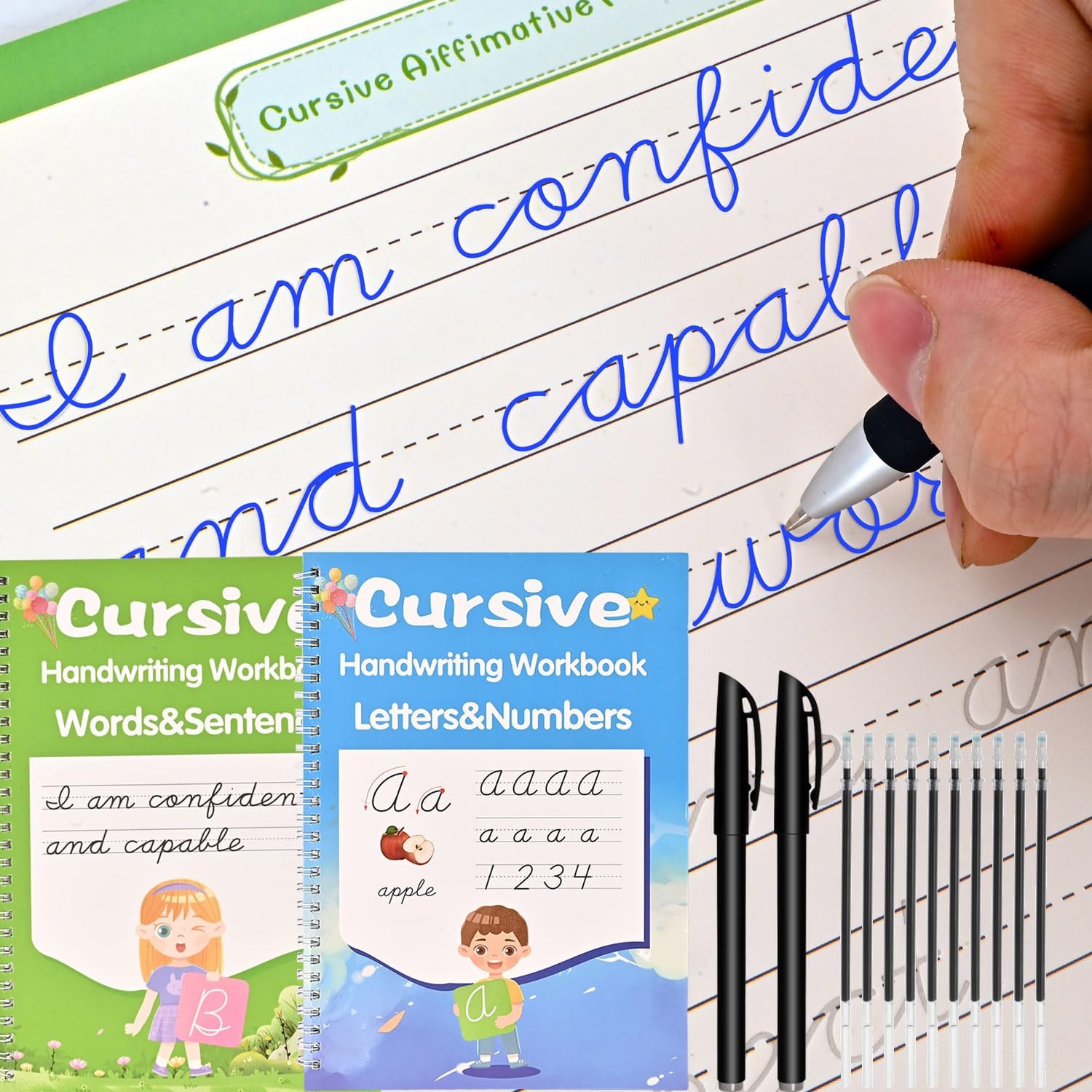 Reusable Cursive Handwriting Workbook 2 Pack Grooved Magic Copybook Practice