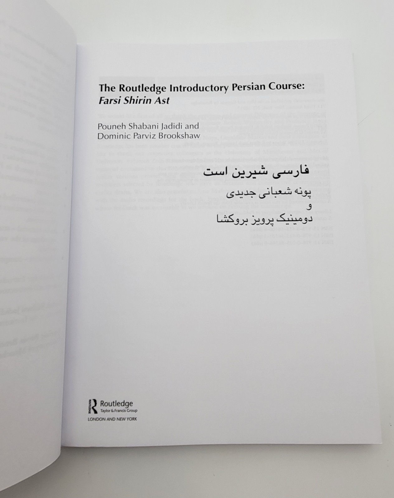 THE ROUTLEDGE INTRODUCTORY PERSIAN COURSE: FARSI SHIRIN AST, 1st edition 2010