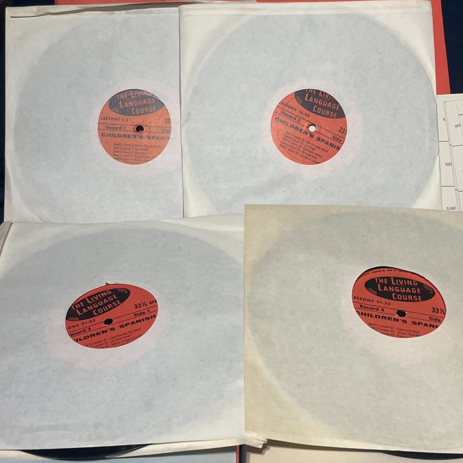 CHILDREN’S ‘”LIVING SPANISH” 40 LESSONS / 4 LP RECORDS & BOOKS Complete Vintage