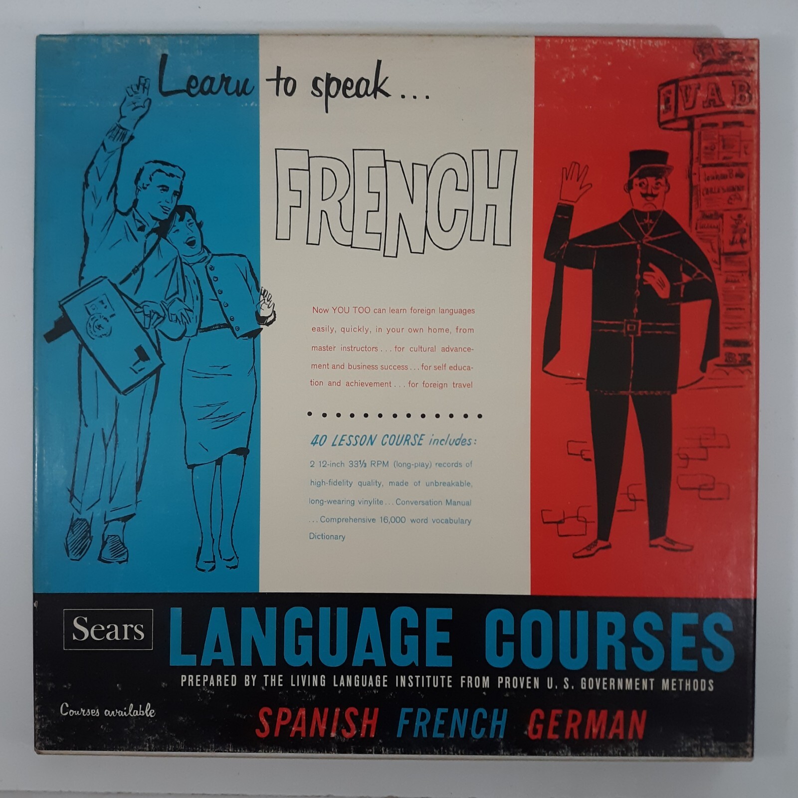 Living Language Course Learn to Speak French Vintage Sears 1955 2 LPs & 2 Books