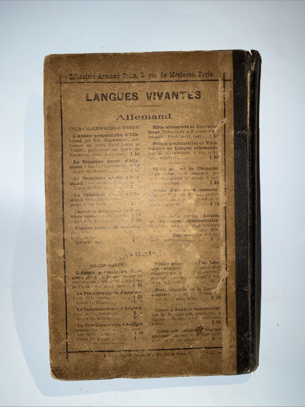 Cours D’Anlais Commercial By P. Carroue Published In Paris HC 1904
