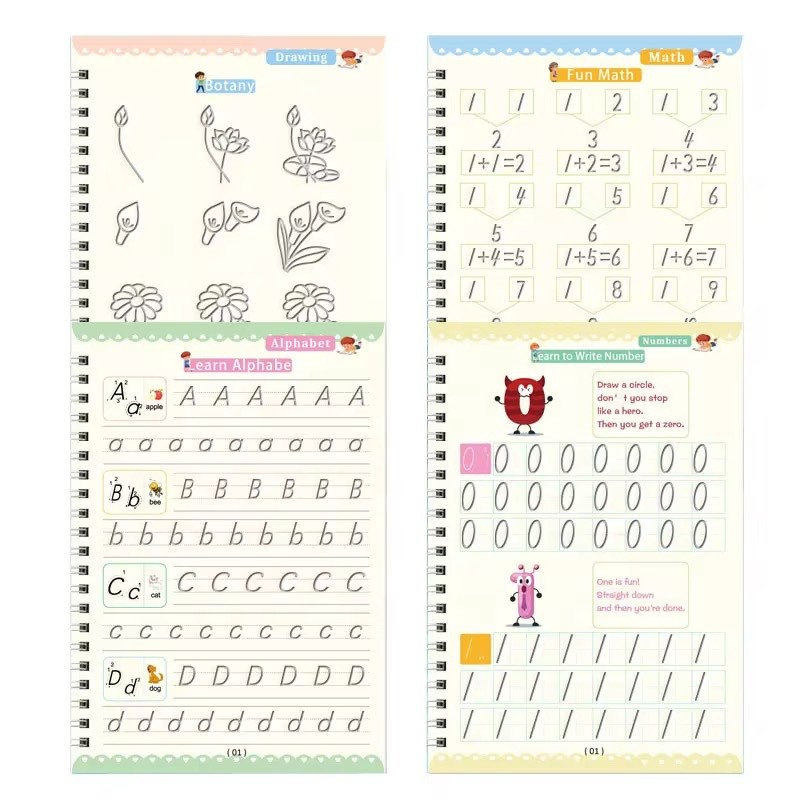 4 Pc Magic Grooved Practice Copybook,Reusable Grooved Writing Books,Handwriting