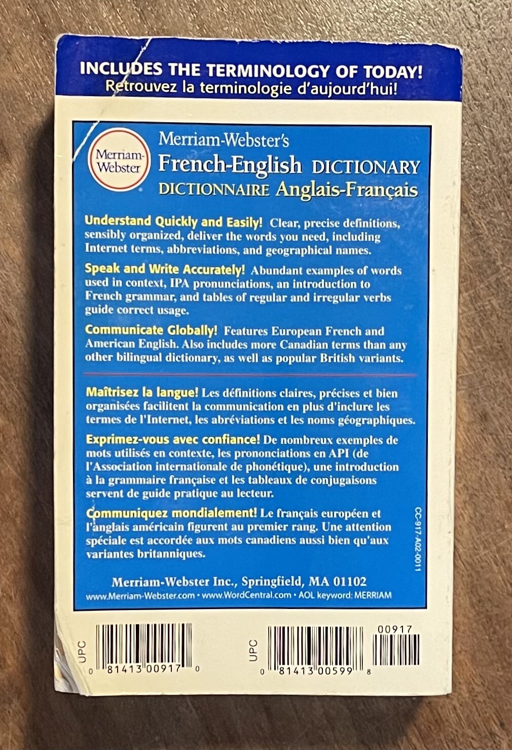 Merriam-Webster’s French-English Dictionary by Merriam-Webster (2000, Trade…