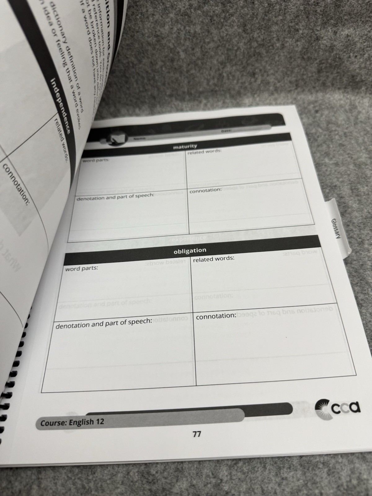 CCA English 12 Notebook Part 1 & 2 Spiral Workbook Set