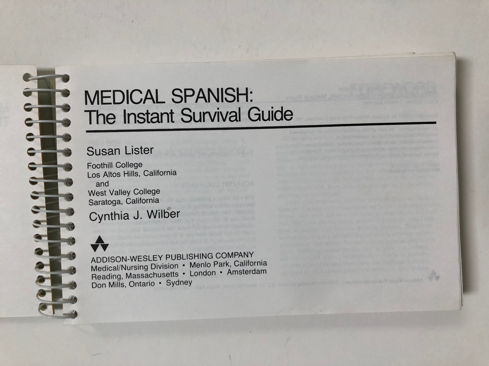 Medical Spanish: The Instant Survival Guide by Wilber and Lister (1983, Spiral)