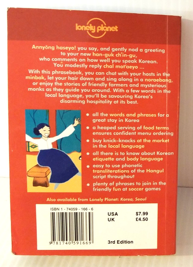 Korean Phrasebook by Lonely Planet (2002 Paperback)