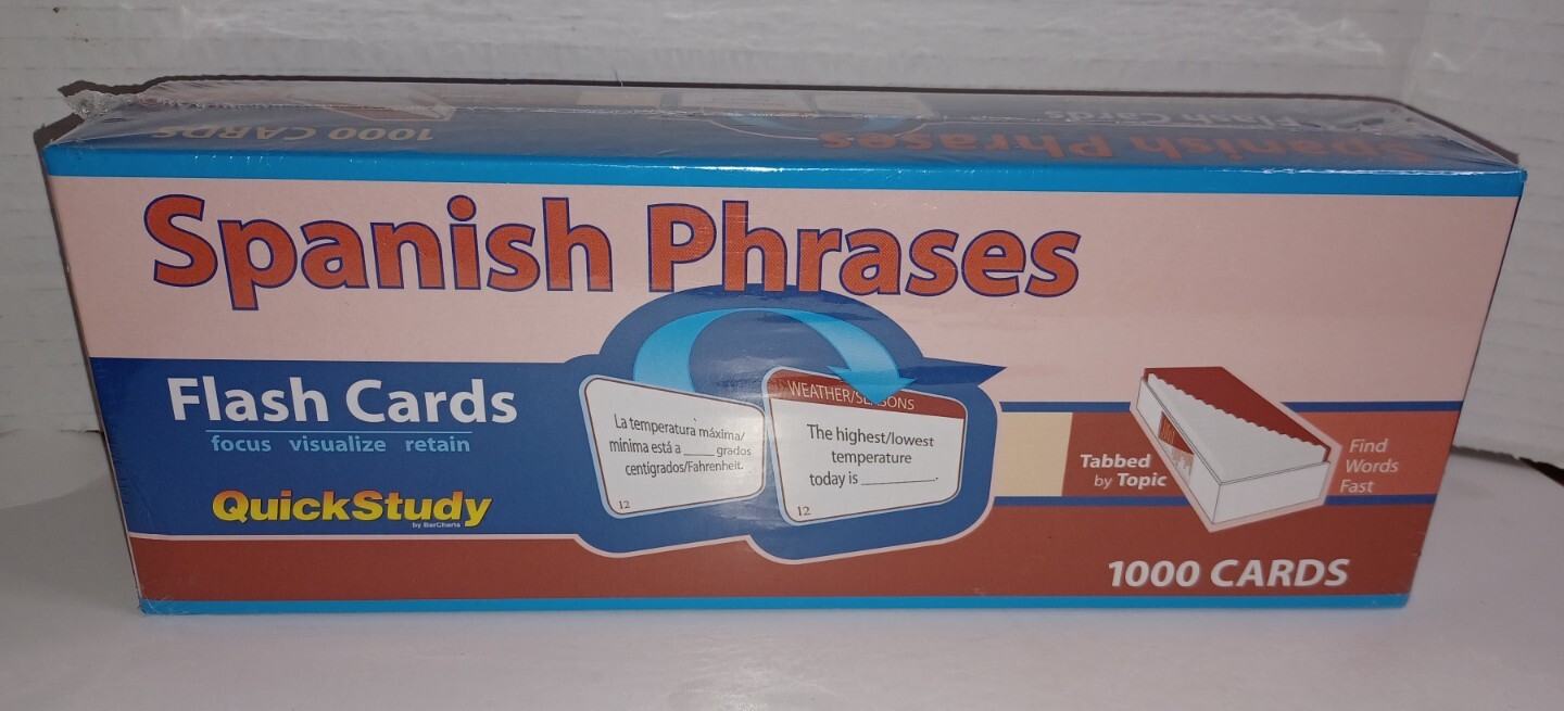 Spanish Phrases Flash Cards Vocabulary Made Easy 1000 Test Study Reference Tool