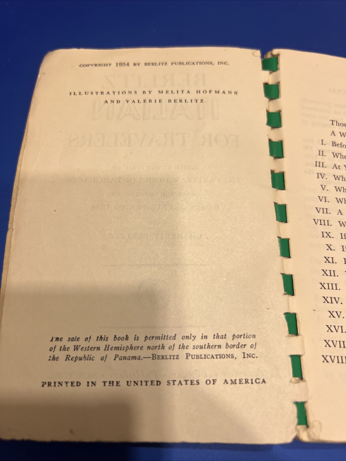 Vintage 1954 Berlitz ITALIAN For Travelers Language Book Spiral Phrases Words