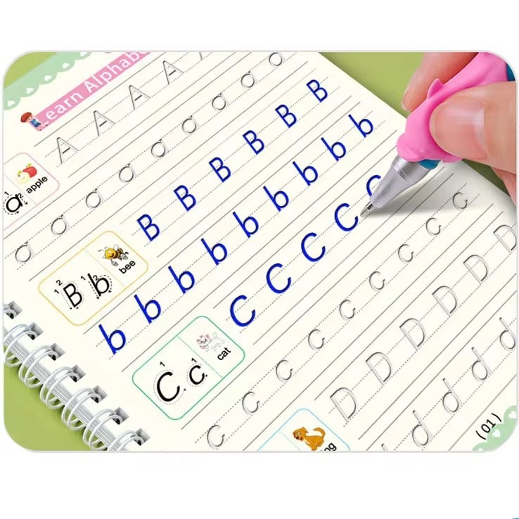 4 Pc Magic Grooved Practice Copybook,Reusable Grooved Writing Books,Handwriting