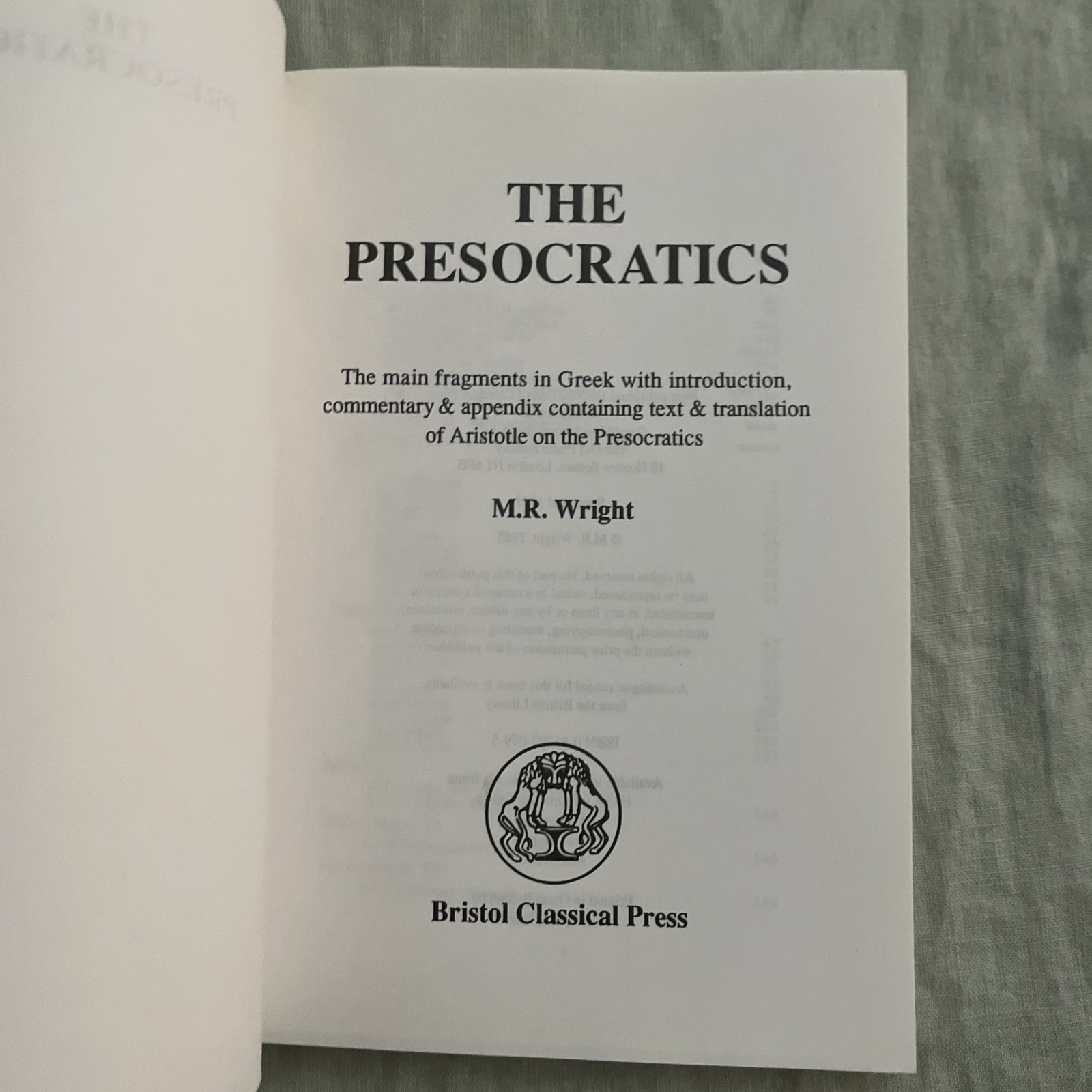 Greek Texts: Presocratics: Main Fragments by M. R. Wright (1991, Trade…