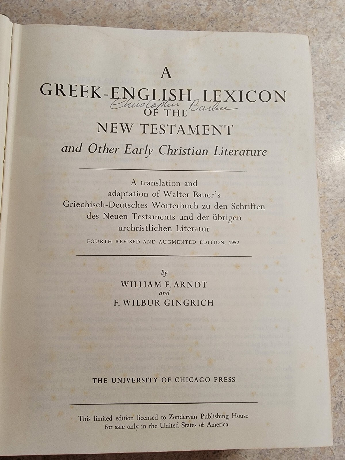 greek-english lexicon of the new testament fourth revised 1952 augmented edition
