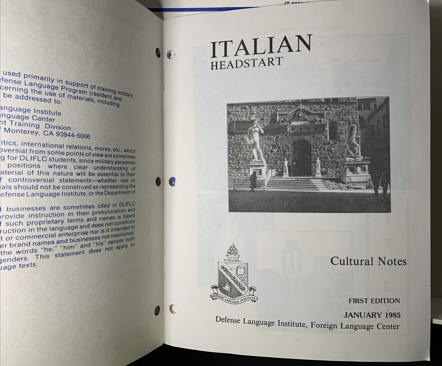 Italian Headstart Defense & Foreign Service Audio Cassettes 1st Edition 1985