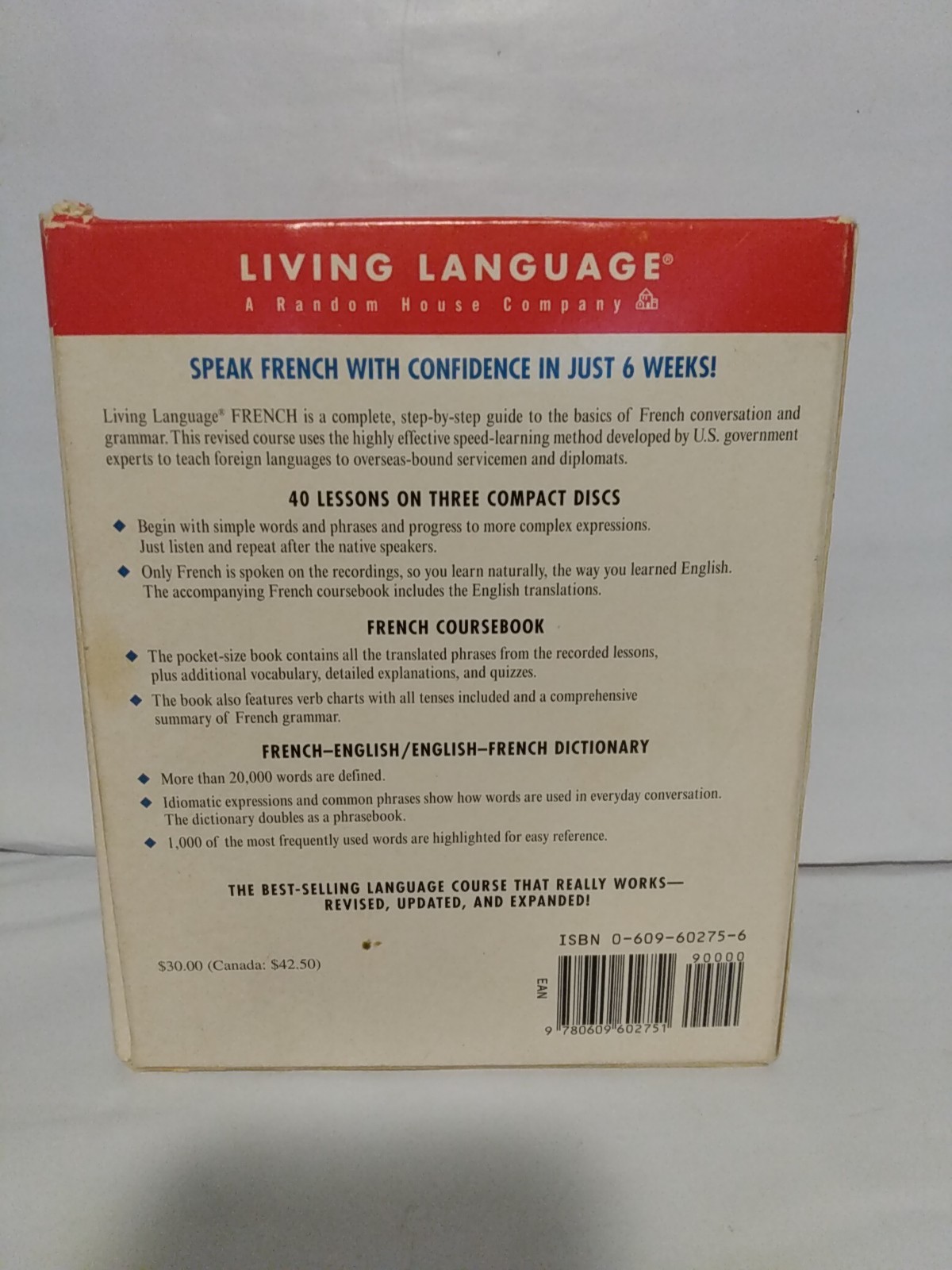 Living Language French Course Compact Disc 40 Lessons Course Book, Dictionary