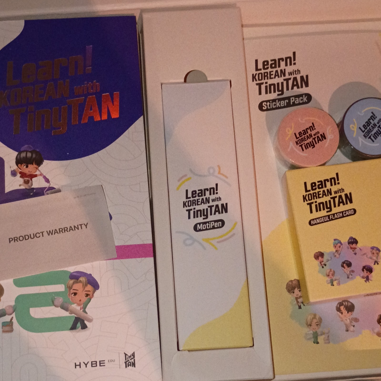 learn Korean with tinytan and stickers motipen