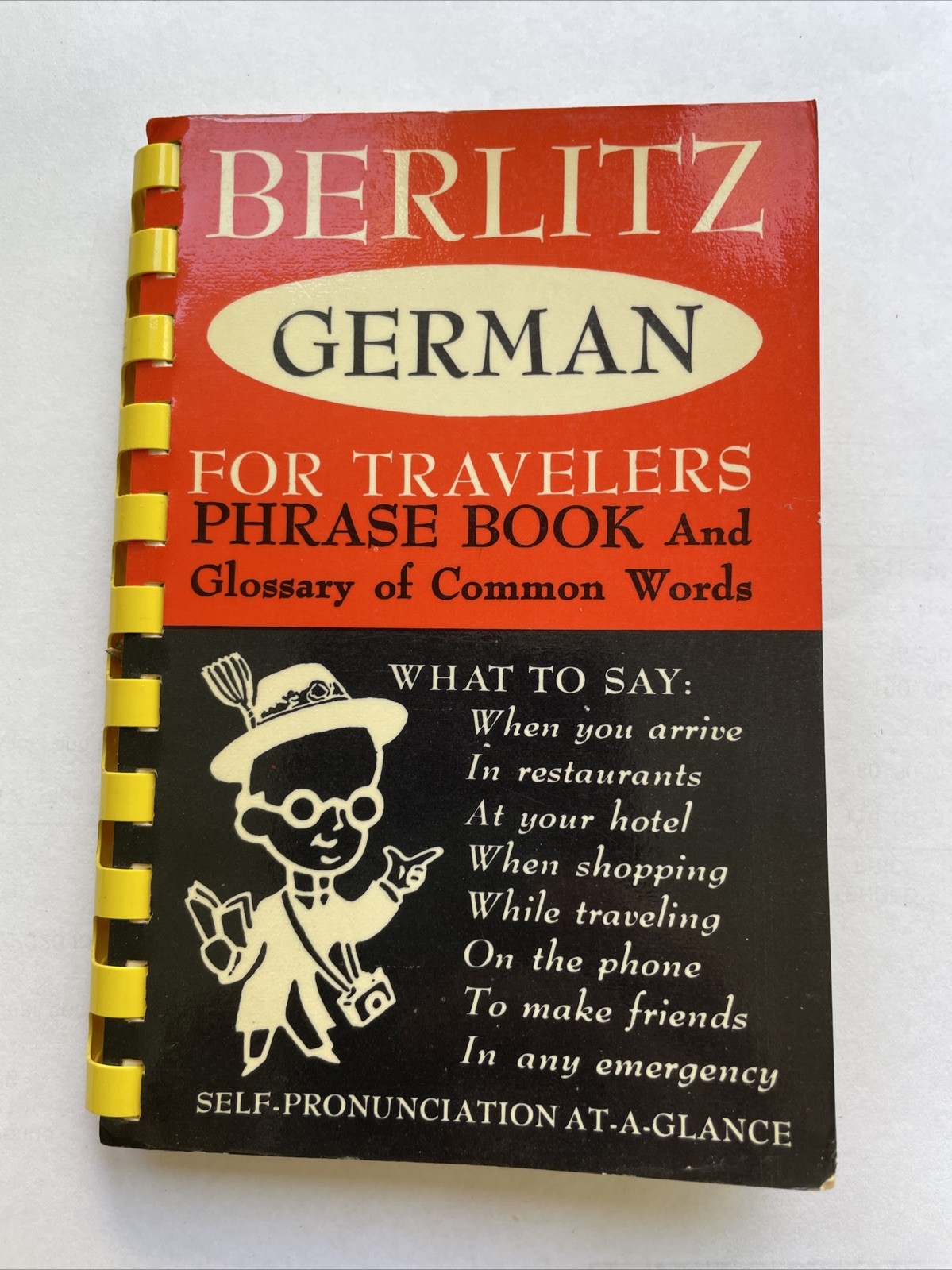 Vintage 1954 Berlitz German For Travelers Pocket Phrase Book 5.5x 4”Spiral Bound