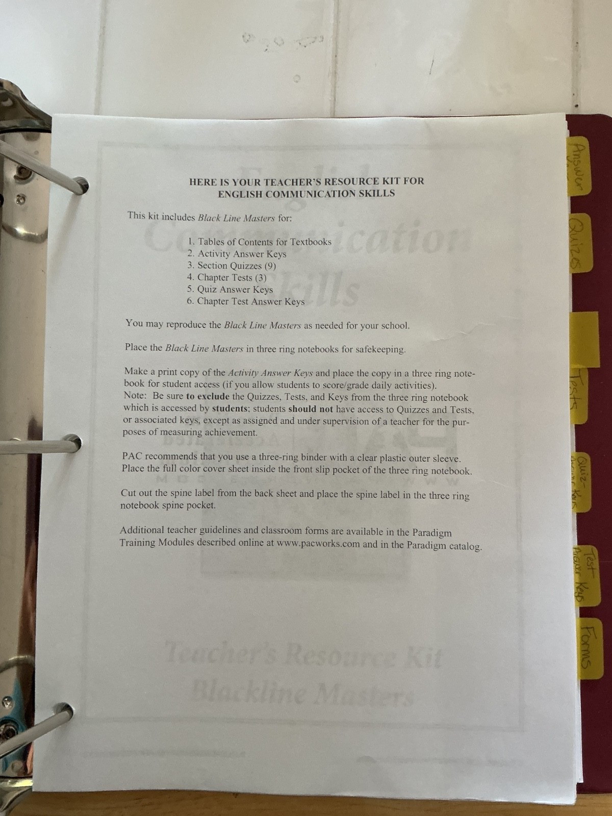 PAC English Communication Skills – Teacher Resource Kit Only